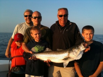 family fishing for bass - cape cod