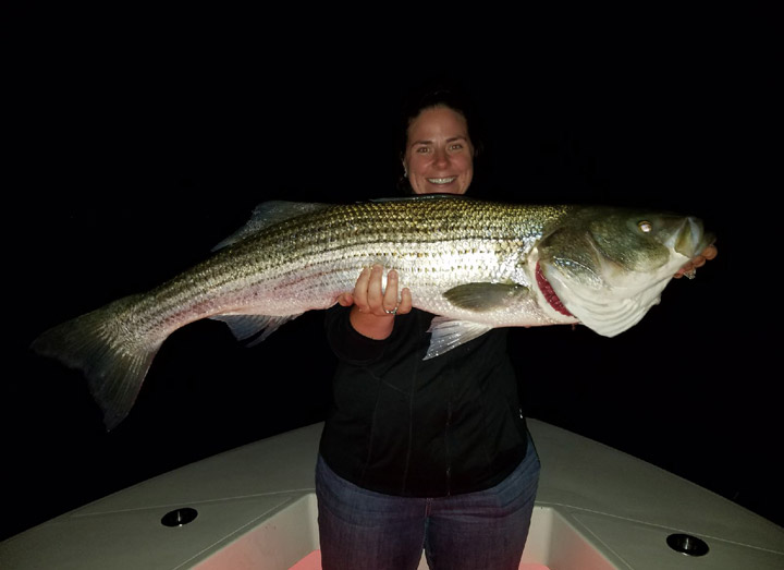Nighttime Trophy Striped Bass Fishing